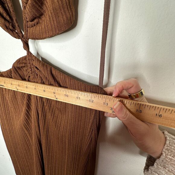 Rumer The Label Chocolate Ribbed Oasis Bandeau Style Cut Outs Lined Maxi S - Picture 13 of 16